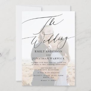 Simple White and Black Overlay Photo Wedding Invitation
