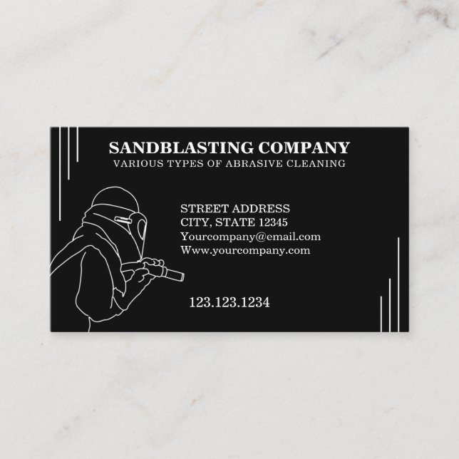 Simple White and Black Sandblasting Cleaning Business Card (Front)