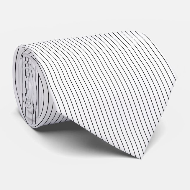 Simple White and Black Stripes Vertical Pattern Tie (Rolled)