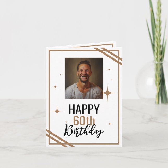 Simple White and Brown Husband 60th Birthday Card (Front)