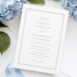 Simple White and Dusty Blue Wedding Invitation