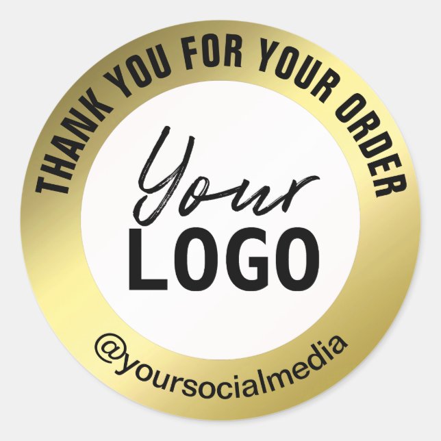 Simple White And Gold Thank You Parcel Classic Round Sticker (Front)