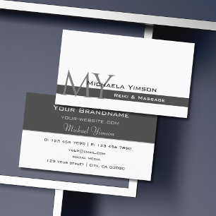 Simple White and Gray with Monogram Professional Business Card