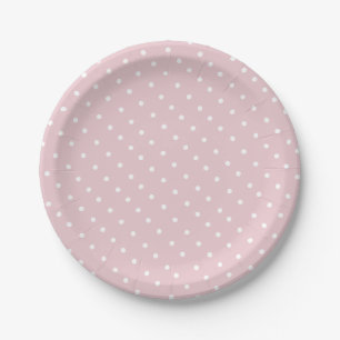 Simple White and Pink Blush Polka Dot Pattern Paper Plate