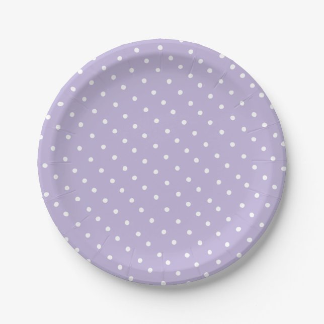 Simple White and Violet Lavender Polka Dot Pattern Paper Plate (Front)