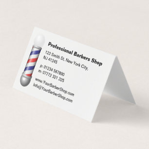 Simple White Barbers Pole Barbershop Business Card