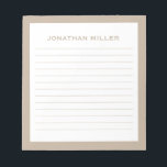 Simple White Beige Typographic Name Lined Notepad<br><div class="desc">A professional lined notepad with a minimalist design in a beige and white. Custom monogram initial and name on a simple white background,  framed by a beige border. Personalise using the fields provided or use the 'message' button to contact the designer for help.</div>