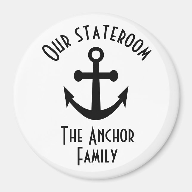 Simple White Black Anchor Stateroom Door Marker Magnet (Front)