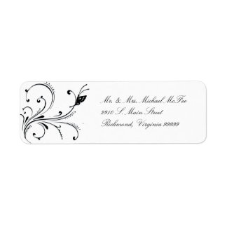 Simple White Black Butterfly Scroll Label