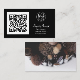 Simple white black hair makeup photo qr code logo business card
