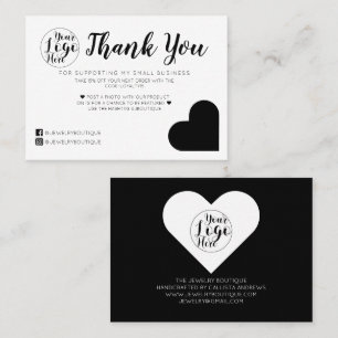 Simple White Black Heart Logo Customer Thank You Business Card