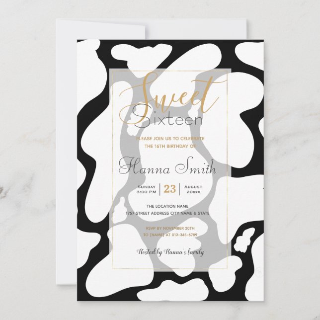 Simple White Black Large cow spots Animal Pattern Invitation (Front)