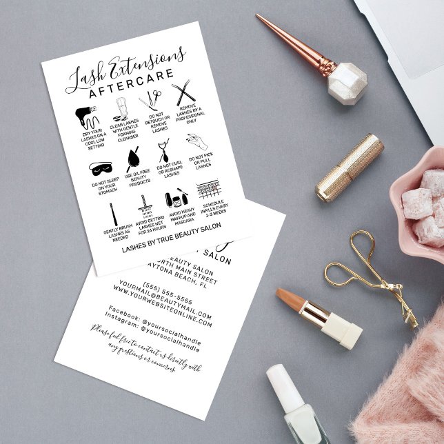 Simple White Black Lash Extensions Aftercare Icon Business Card (Creator Uploaded)