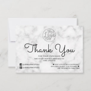 Simple White Black Marble Customer Thank You Card
