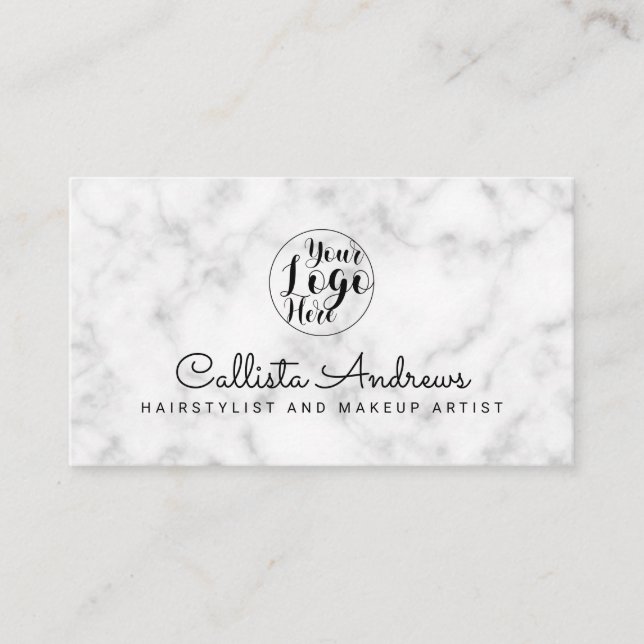 Simple White Black Marble Logo Business Card (Front)
