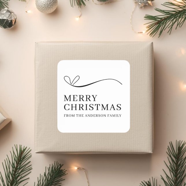 Simple white black modern Merry Christmas Square Sticker (Creator Uploaded)