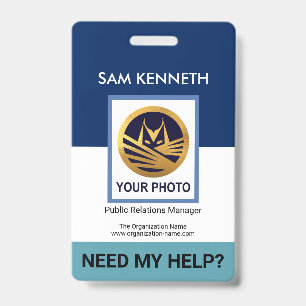 Simple White Blue Layers Template HR ID Badge