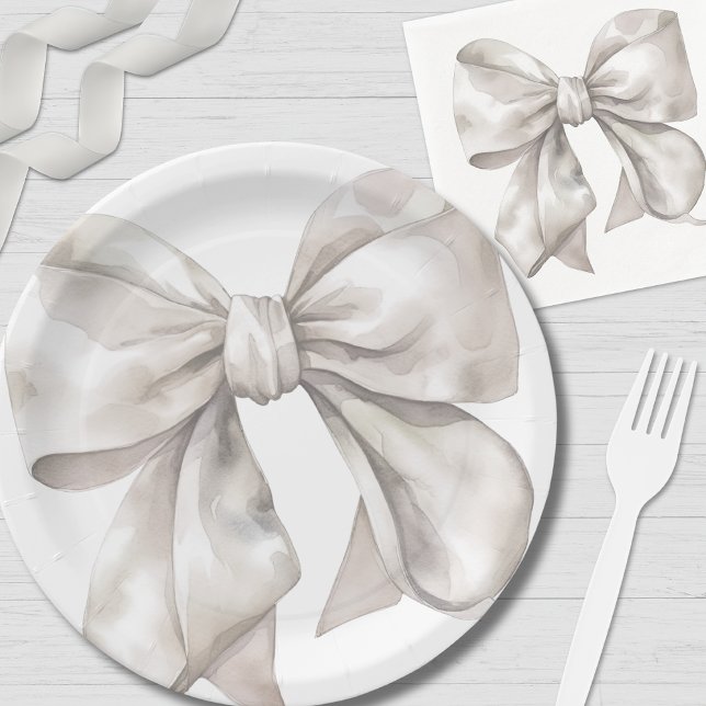 Simple White Bow Baby Shower Paper Plate (Simple White Bow Baby Shower Paper Plates)