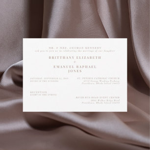 Simple White Bride Parents Rose Gold Text Wedding  Invitation