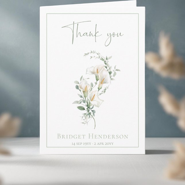 Simple White Calla Lily Eucalyptus Sympathy Thank You Card (Creator Uploaded)