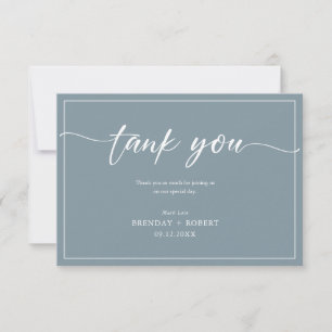Simple White Calligraphy On Blue-Grey Thank You Card
