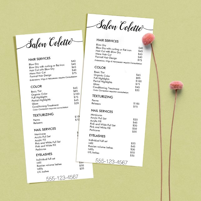 Simple White Calligraphy Salon Service Menu (Creator Uploaded)