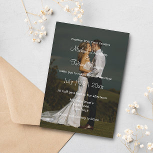 simple white calligraphy wedding day photo  invitation