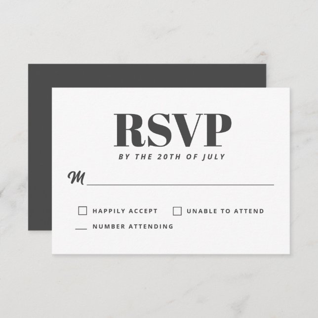Simple White Charcoal Grey Modern Minimalist RSVP (Front/Back)