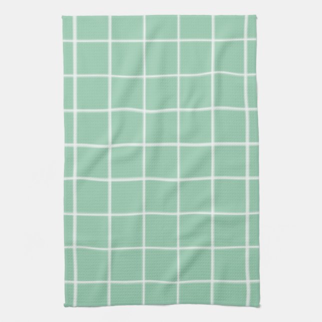Simple white check fabric mint Kitchen Towel (Vertical)