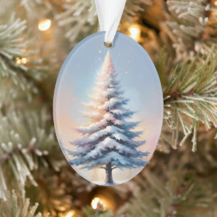 Simple White Christmas Pine Tree on a Sunny Day Ornament