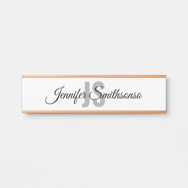 Simple White Classic Monogram Script Door Sign (Front)