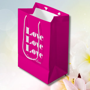 Simple White Clean 3 x Love Hot Pink Medium Gift Bag