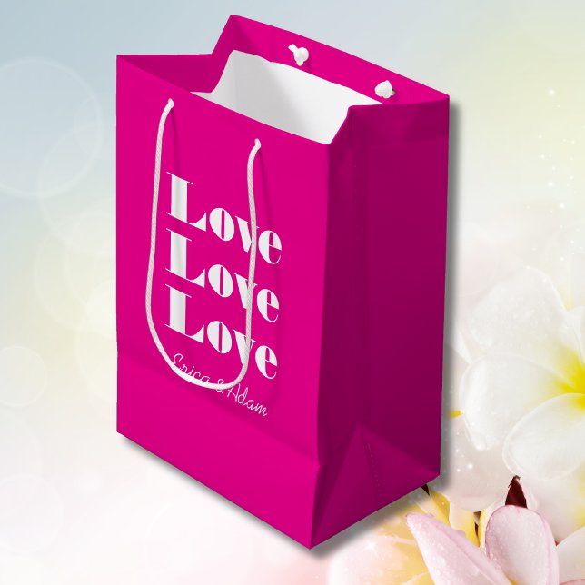 Simple White Clean 3 x Love  | Hot Pink Medium Gift Bag (Creator Uploaded)