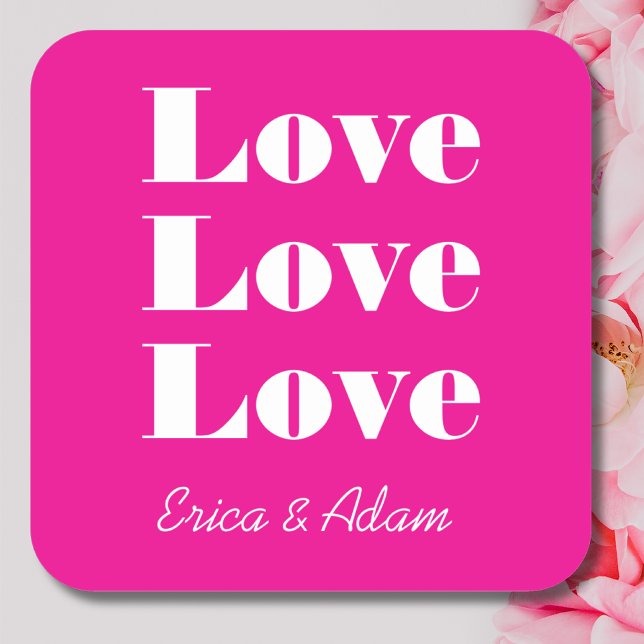 Simple White Clean 3 x Love  | Hot Pink Square Sticker (Creator Uploaded)