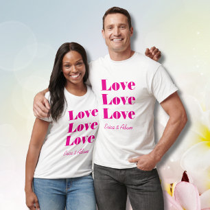 Simple White Clean 3 x Love    Hot Pink T-Shirt