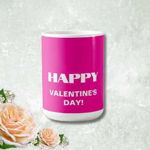 Simple White Clean Happy Valentines Day Hot Pink Coffee Mug