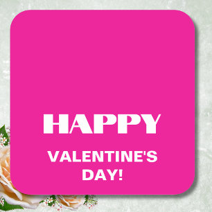 Simple White Clean Happy Valentines Day   Hot Pink Square Sticker