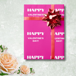 Simple White Clean Happy Valentines Day   Hot Pink Wrapping Paper