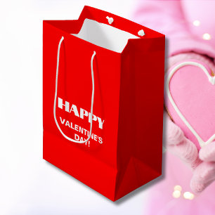 Simple White Clean Happy Valentines Day   Neon Red Medium Gift Bag