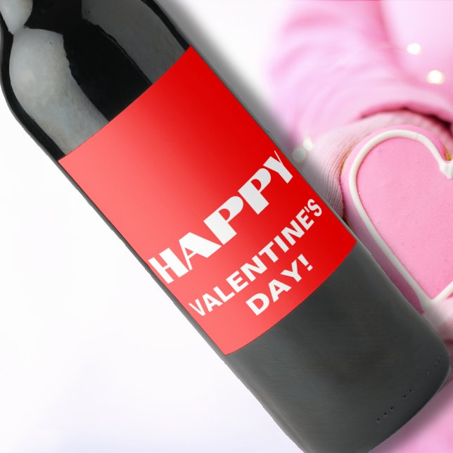 Simple White Clean Happy Valentines Day | Neon Red Wine Label (Creator Uploaded)