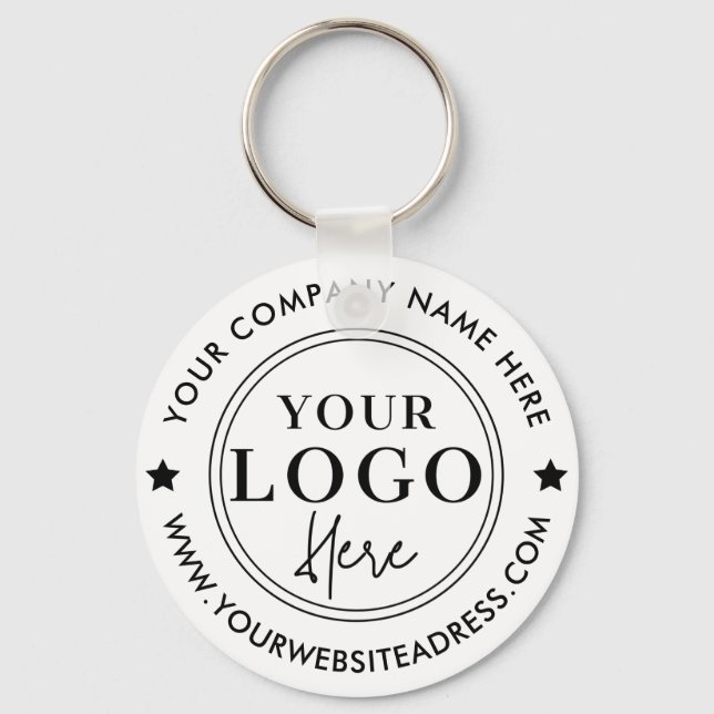 Simple White Company Business Name Logo Website Key Ring (Front)