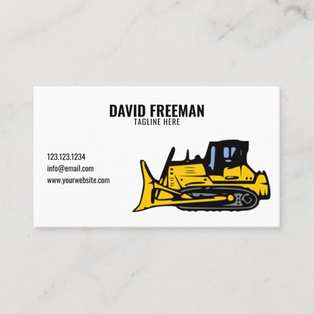 Simple White Construction Machine Bulldozer Business Card (Front)