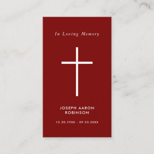 Simple White Cross Red Memorial Prayer Card