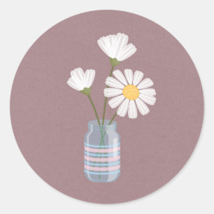 Simple White Daisies Mason Jar Bouquet Classic Round Sticker