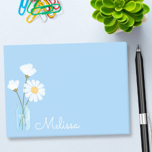Simple White Daisies Mason Jar Hearts Personalised Post-it Notes