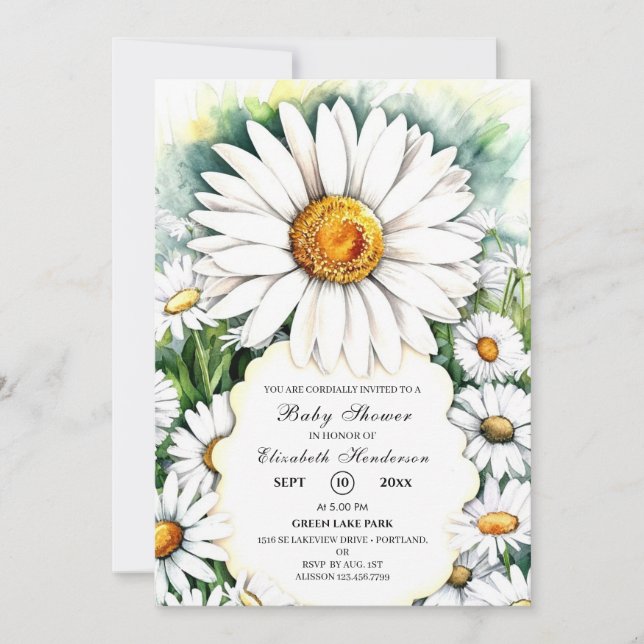 Simple White Daisy Baby Shower Invitation (Front)