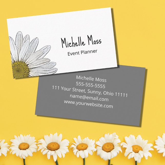 Simple White Daisy Botanical Grey Business Card (Creator Uploaded)