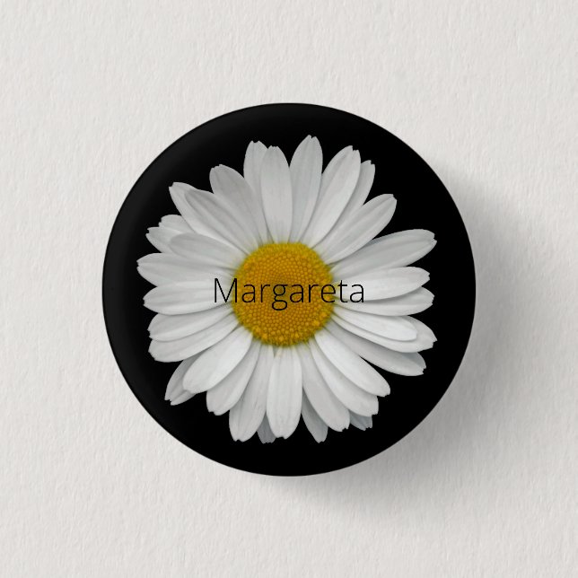 Simple White Daisy Flower on Black Button (Front)