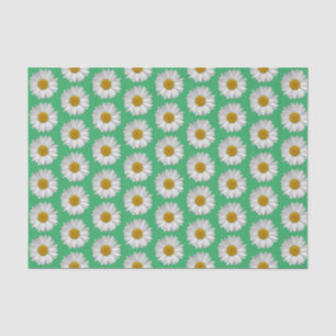 Simple White Daisy Flower Pattern Green Tissue Paper