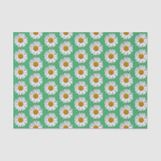 Simple White Daisy Flower Pattern Green Tissue Paper (Front)